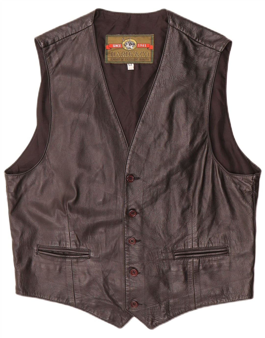 Vintage Lædervest til mænd IT 52 Stort sort læder