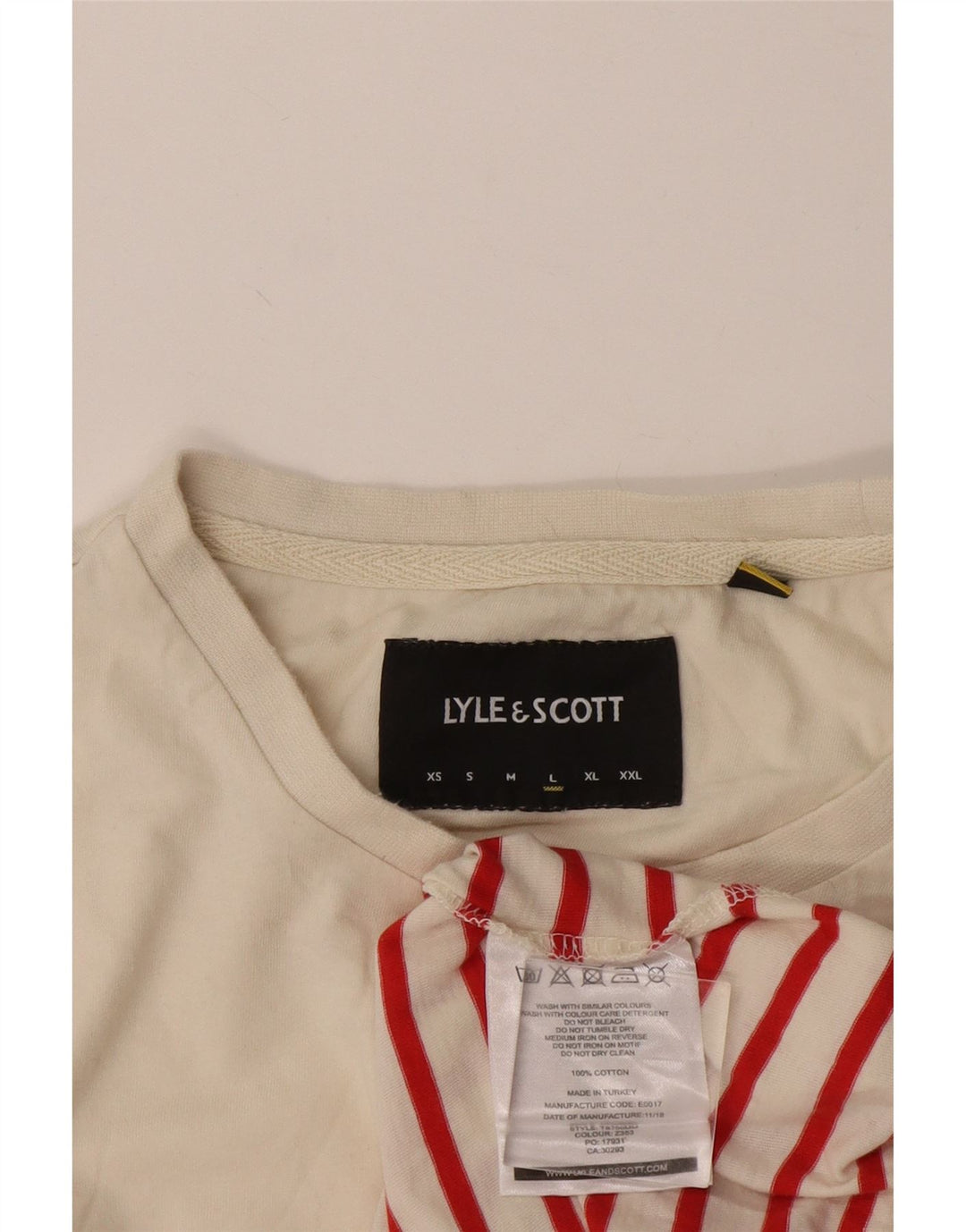 Lyle & Scott Herre T-shirt Top Stor hvid stribet bomuld