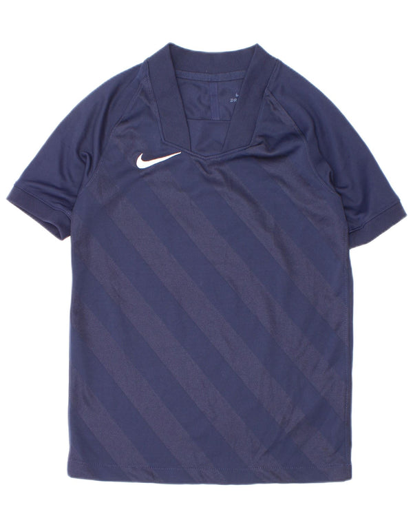 Nike drenge Dri Fit T-shirt top 6-7 år XS marineblå stribet polyester
