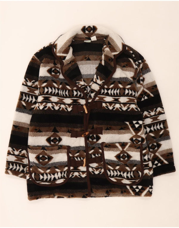 Vintage Kvinders Oversized Knit Duffle Coat UK 10/12 Small Brown Fair Isle