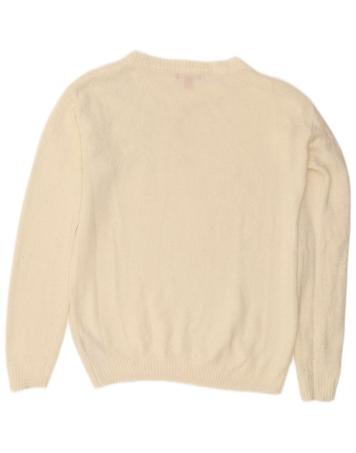 Guess Womens Boat Neck Jumper Sweater UK 14 Medium White Acryl