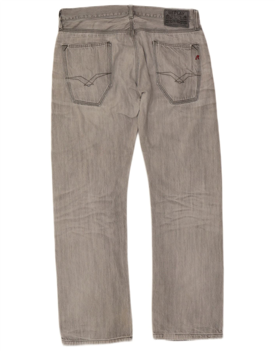 Replay Herre Distressed Straight Jeans W33 L32 Grå Bomuld