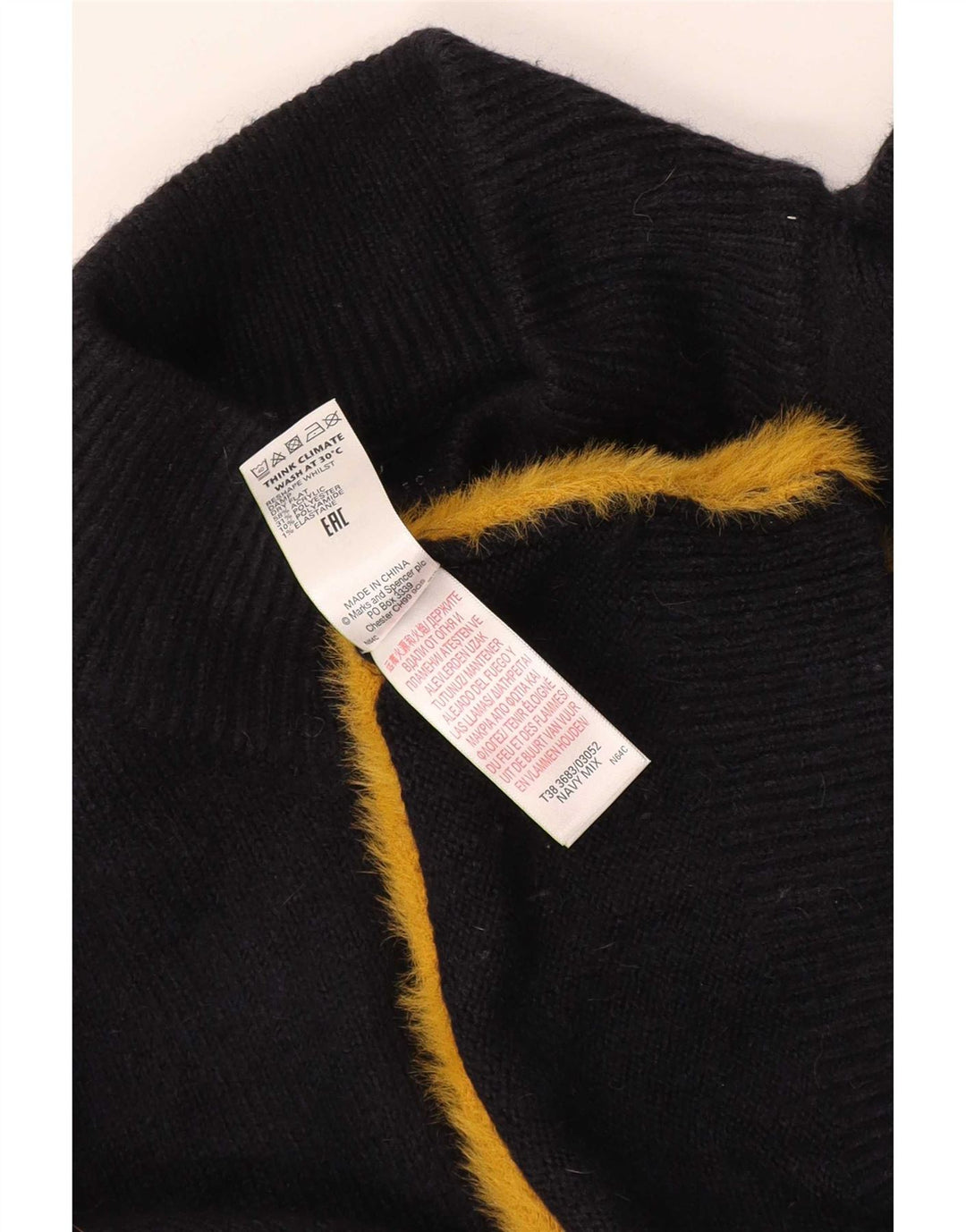 Marks & Spencer Herre Rullehalstrøje Stor Marineblå Colourblock