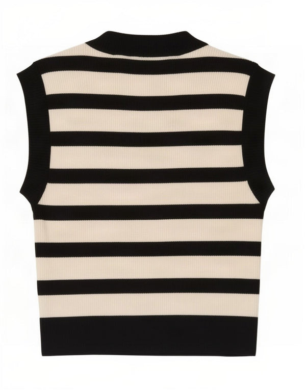 Zara Womens Crop Vest Top UK 8 Small Black Striped Viscose