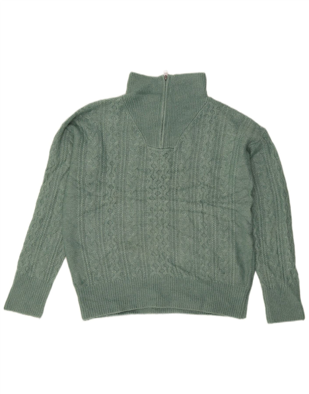 Fat Face Dame Oversized Zip Neck Jumper Sweater UK 12 Medium Green Nylon