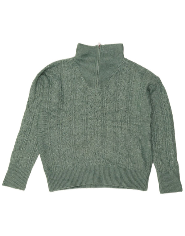 Fat Face Dame Oversized Zip Neck Jumper Sweater UK 12 Medium Green Nylon