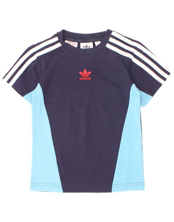 Adidas Boys T-Shirt Top 3-4 år Navy Blue Colourblock Bomuld