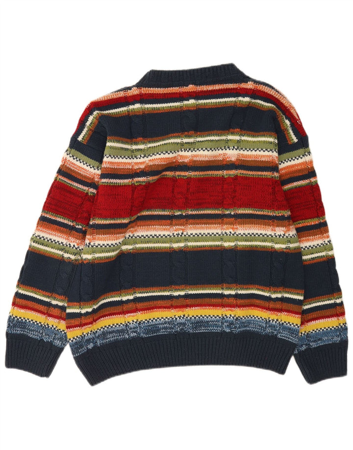 Vintage herre rund hals trøje trøje medium flerfarvet stribet