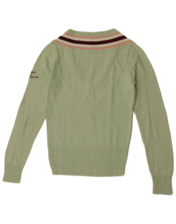 Tommy Hilfiger Dame V-hals sweater UK 6 XS Grøn Stribet Bomuld