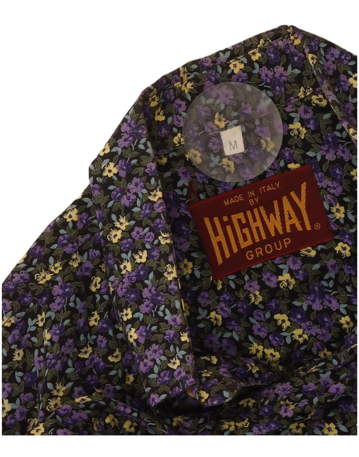 Vintage kortærmet herreskjorte medium lilla blomster