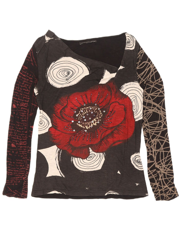 Desigual Dame Grafisk Top Langærmet UK 12 Medium Black Floral Viscose