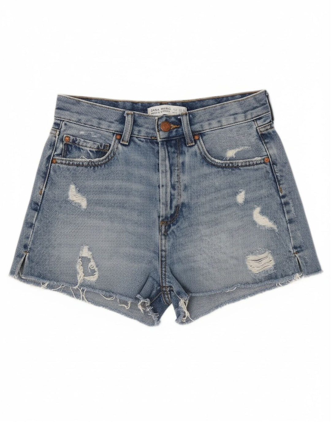 Zara Womens Distressed Denim Shorts EU 34 2XS W24 Blå