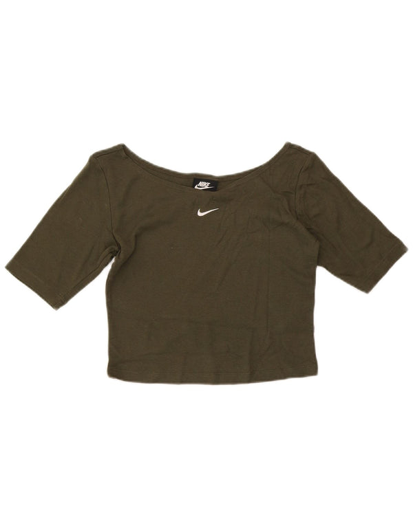 Nike Womens Crop T-Shirt Top UK 10 Small Khaki Cotton
