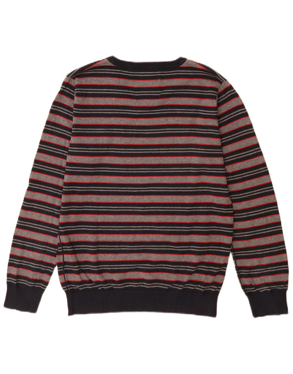 Jack & Jones Herre V-hals sweater mellem grå stribet bomuld