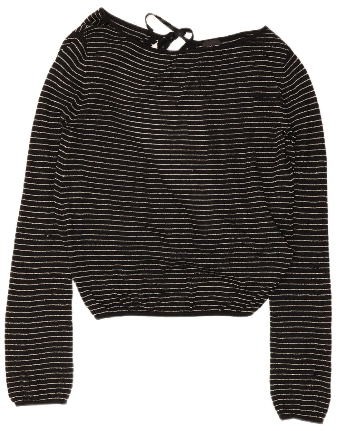 Calvin Klein Dame Crop Bluse Top UK 14 Stor sort stribet viskose