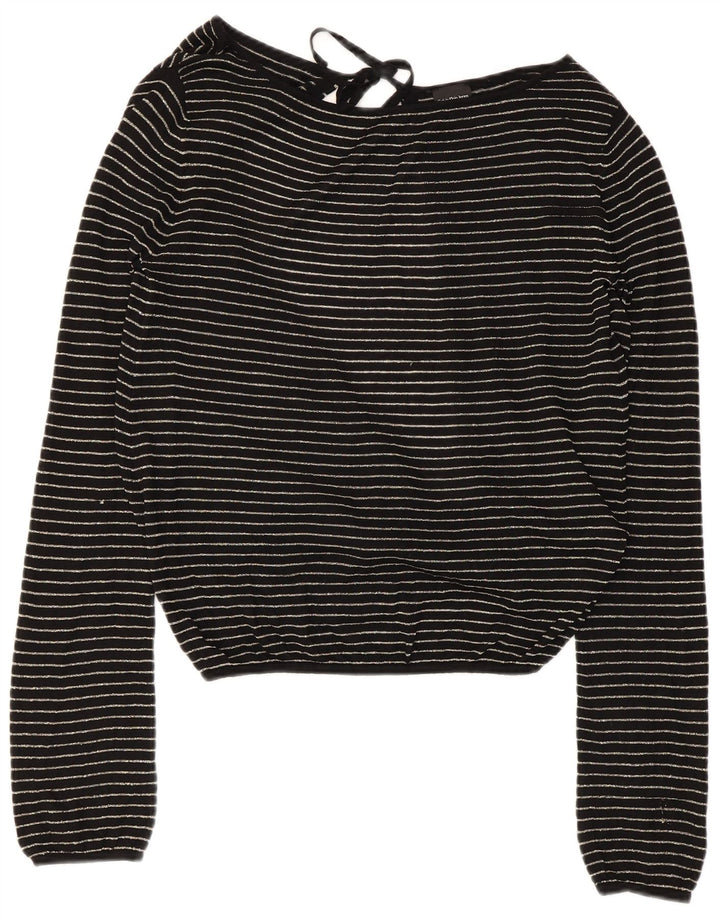 Calvin Klein Dame Crop Bluse Top UK 14 Stor sort stribet viskose