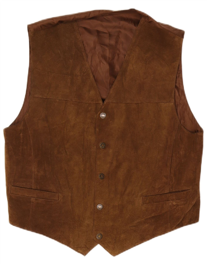 Vintage herre ruskindsvest IT 52 Stor brunt læder