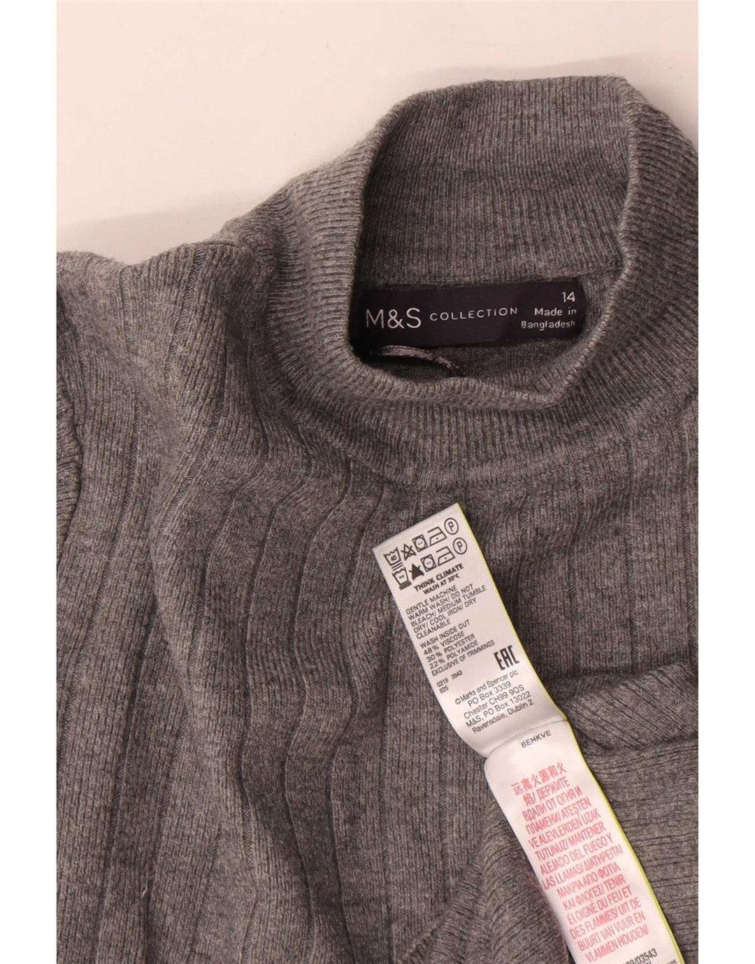 Marks & Spencer Dame Turtle Neck Jumper Sweater UK 14 Large Grey Viscose