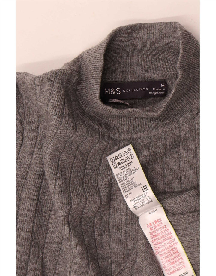 Marks & Spencer Dame Turtle Neck Jumper Sweater UK 14 Large Grey Viscose