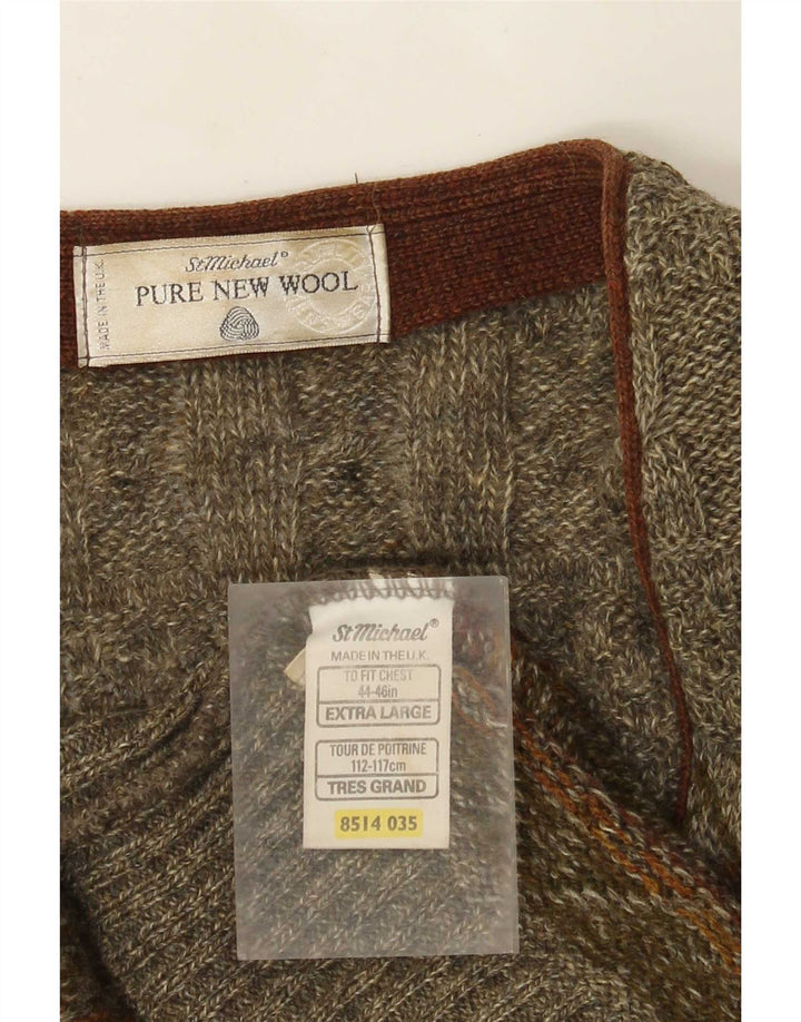 St Michael Herre Cardigan Sweater XL Khaki Geometrisk Uld