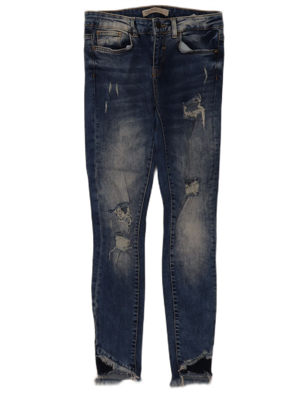 ZARA Dame Distressed Skinny Jeans EU 36 XS W26 L27 Blå Bomuld