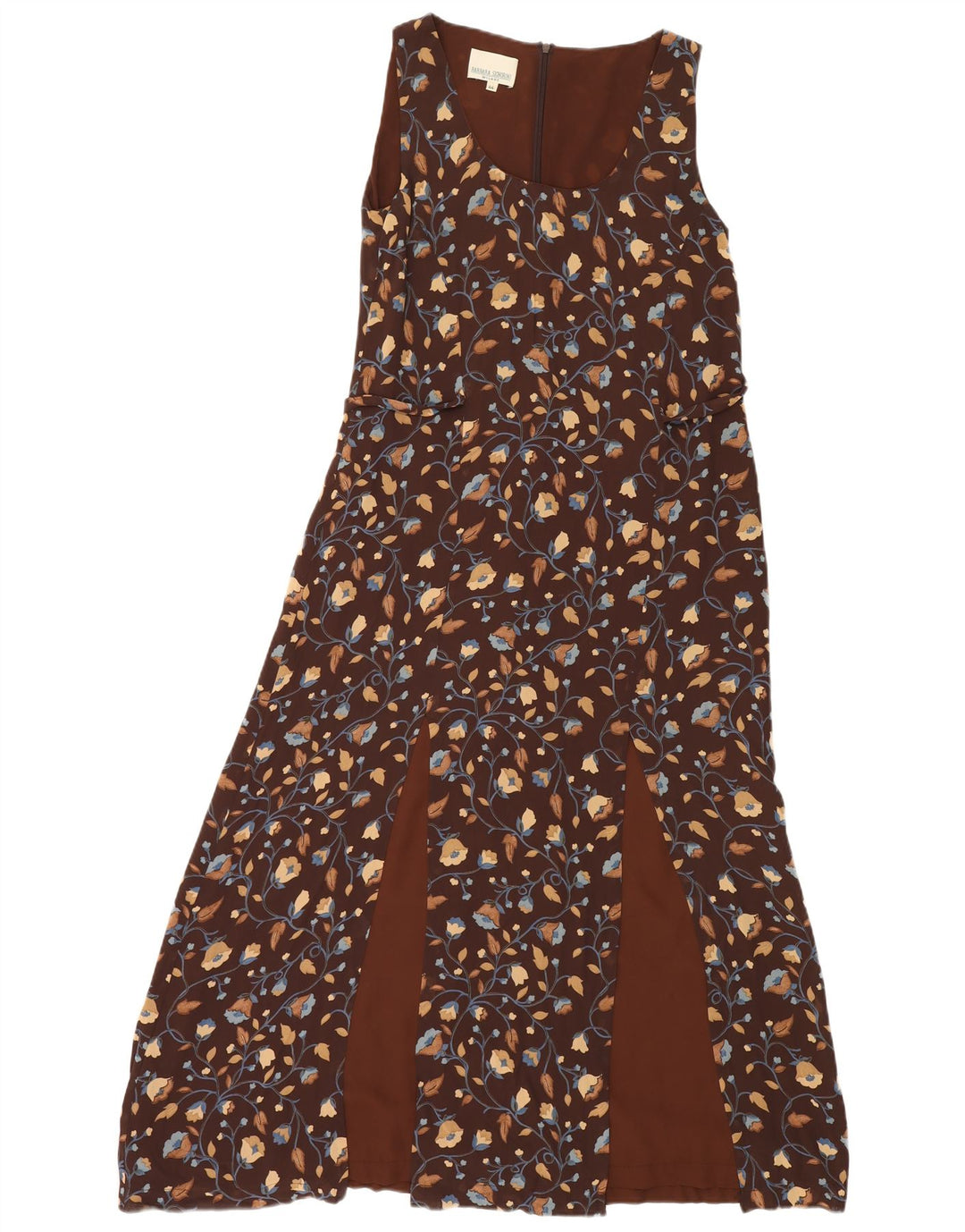 Vintage ærmeløs maxikjole til kvinder IT 44 Medium Brown Floral