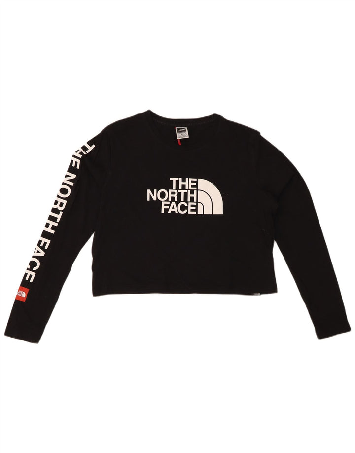 THE NORTH FACE Womens Crop Graphic Top Long Sleeve UK 14 Medium Black