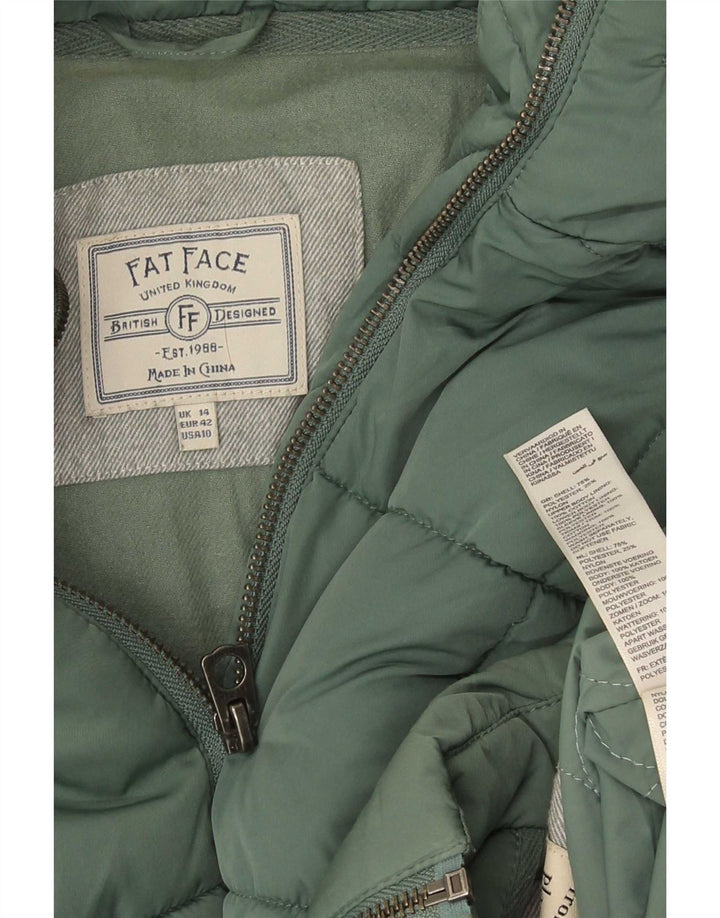 Fat Face Dame Hætte Polstret Jakke UK 14 Stor Grøn Polyester