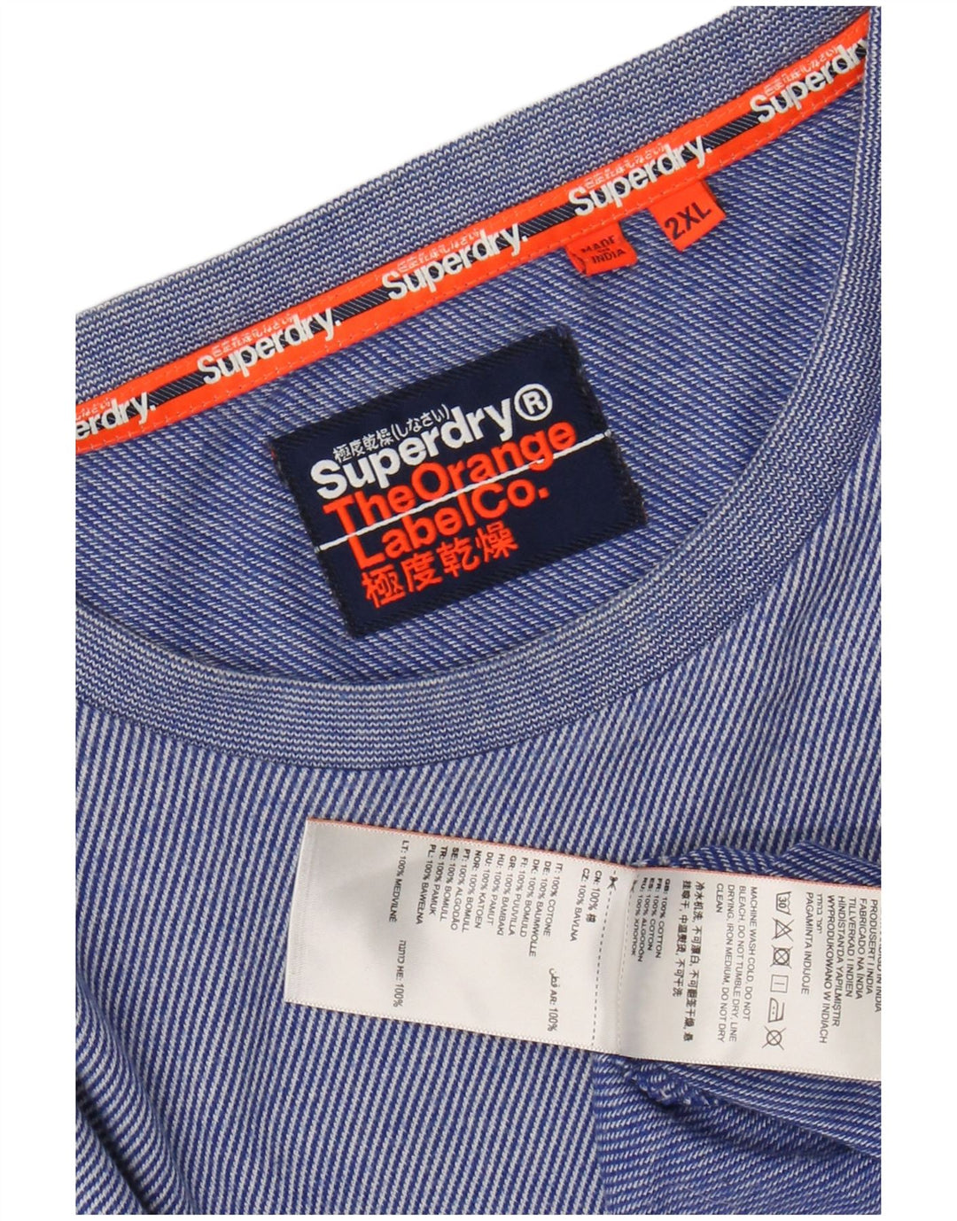 SUPERDRY Herre T-Shirt Top 2XL Blå Nålestribet Bomuld