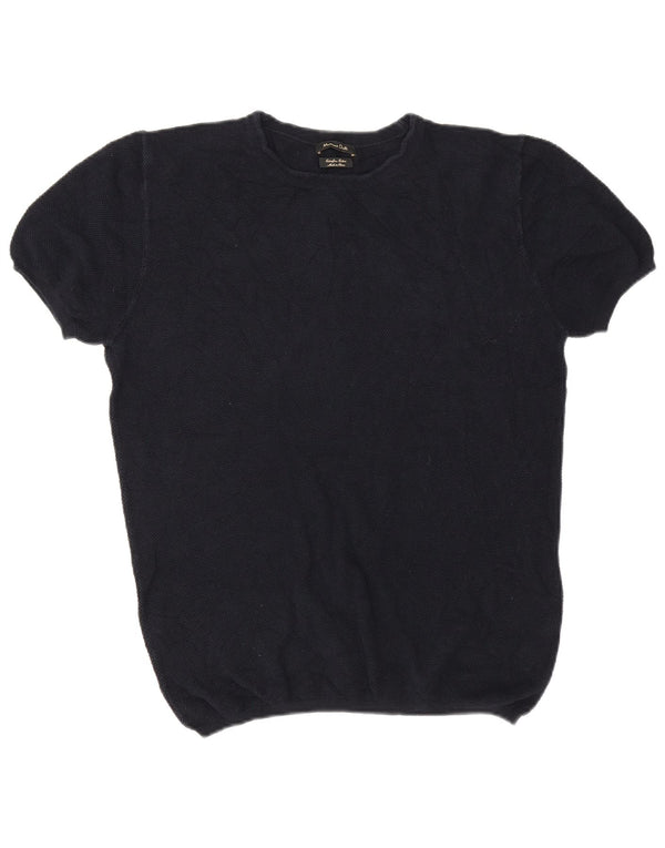Massimo Dutti Dame T-Shirt Top UK 18 XL Marineblå Bomuld