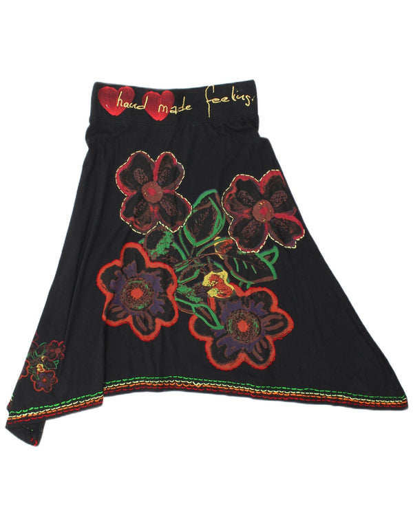 Desigual Dame Grafisk Asymmetrisk Nederdel Medium W28 Sort Blomster Bomuld