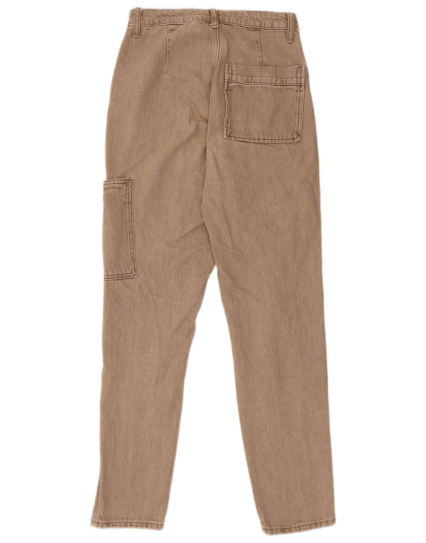 Topshop Dame Mom Cargo Højtaljede Jeans W26 L32 Beige Bomuld