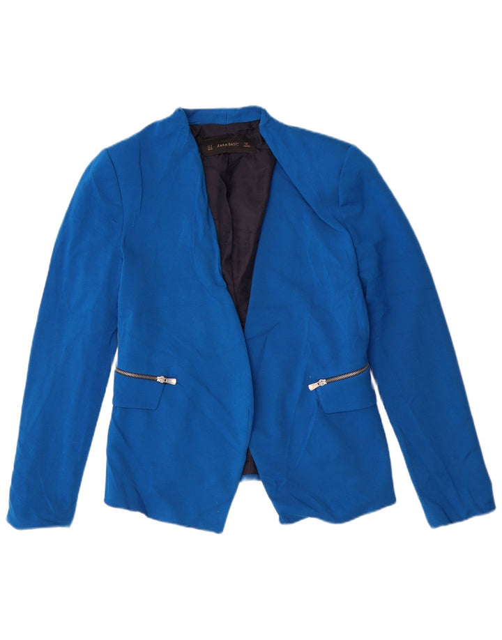 Zara Womens Open Blazer Jacket UK 12 Medium Blue Polyester