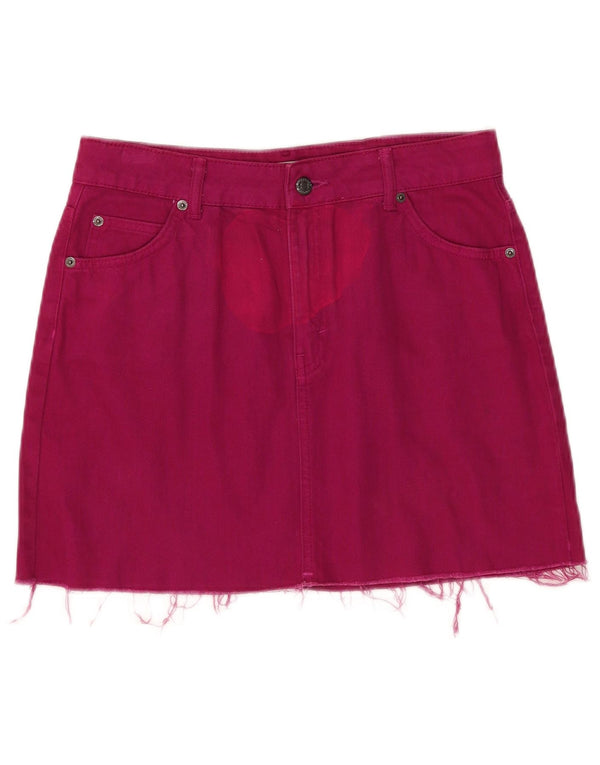 Topshop Dame Moto Mini Denim Nederdel UK 12 Medium W30 Pink