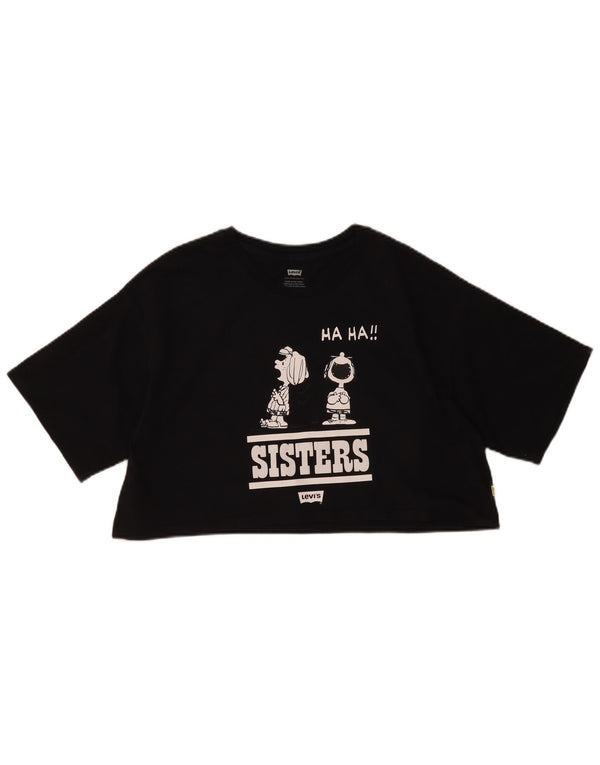 Levi's Womens Peanuts Crop Grafisk T-Shirt Top UK 10 Small Black Cartoon
