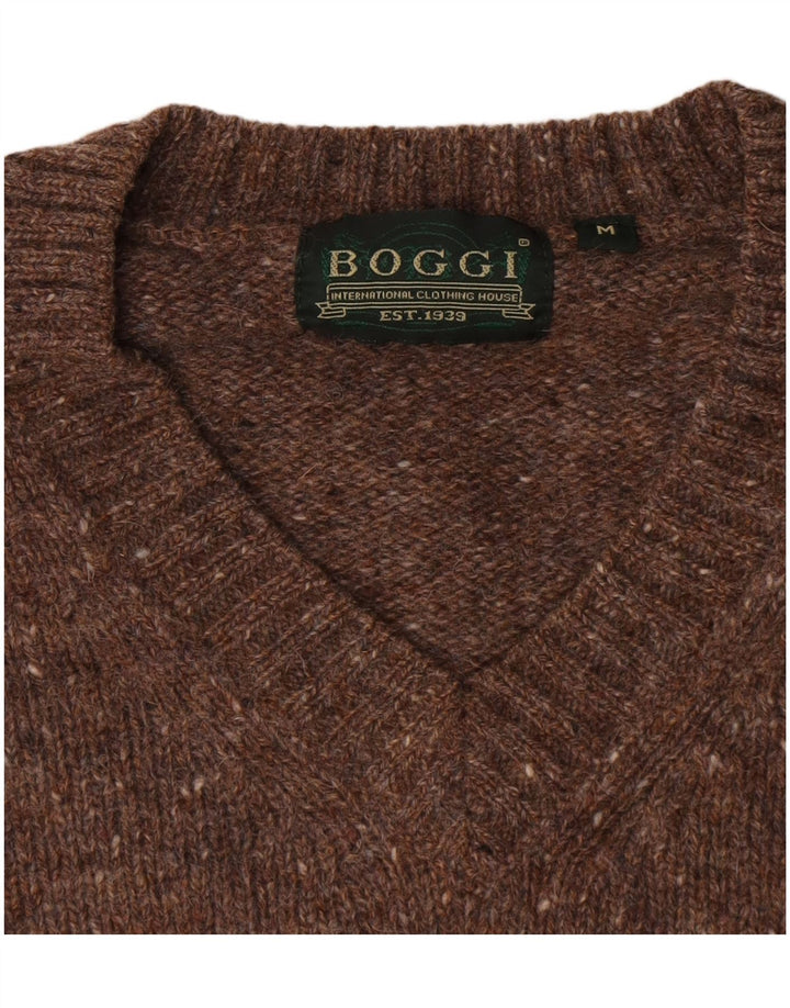 Boggi Herre V-hals sweater Medium Brun Flecked New Wool