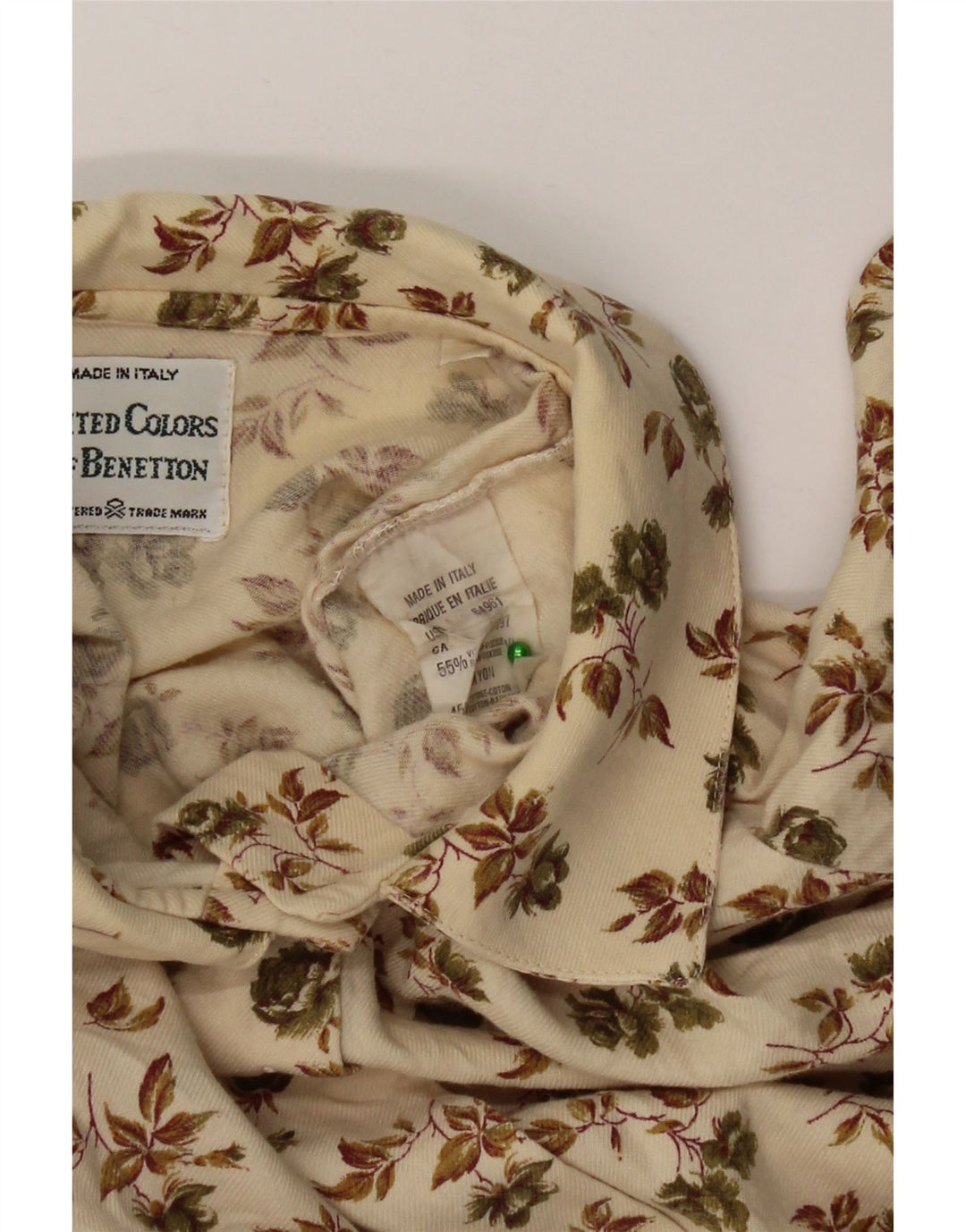Benetton Dameskjorte UK 14 Medium Beige Floral Viscose