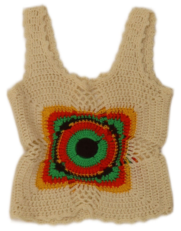 Vintage hæklet ærmeløs Crop Top til kvinder DK 4 XS Off White Geometrisk