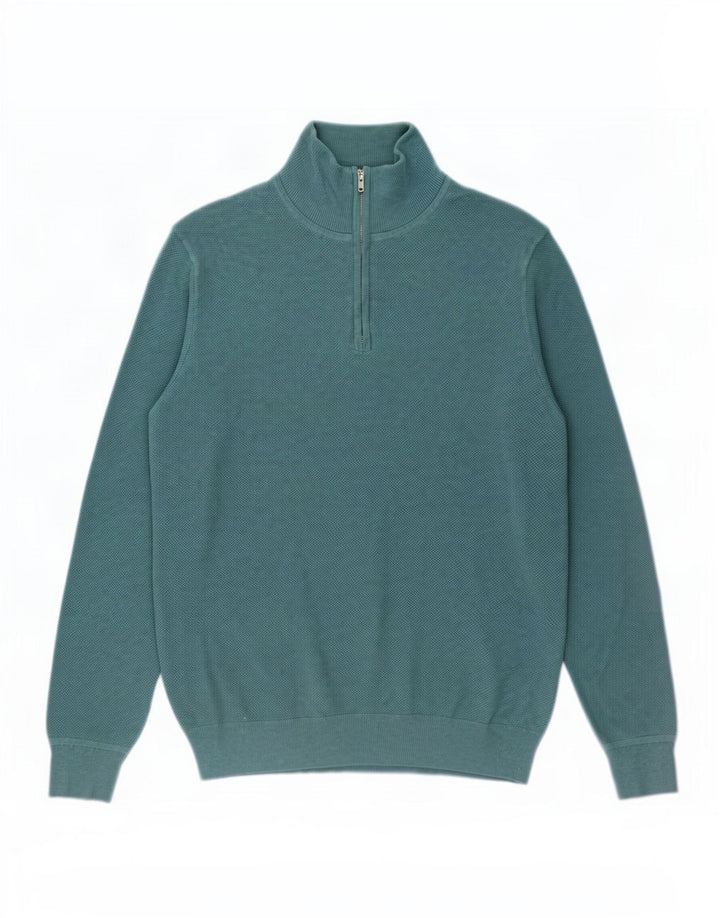 John Lewis Herre Zip Neck Jumper Sweater Medium Blue Bomuld