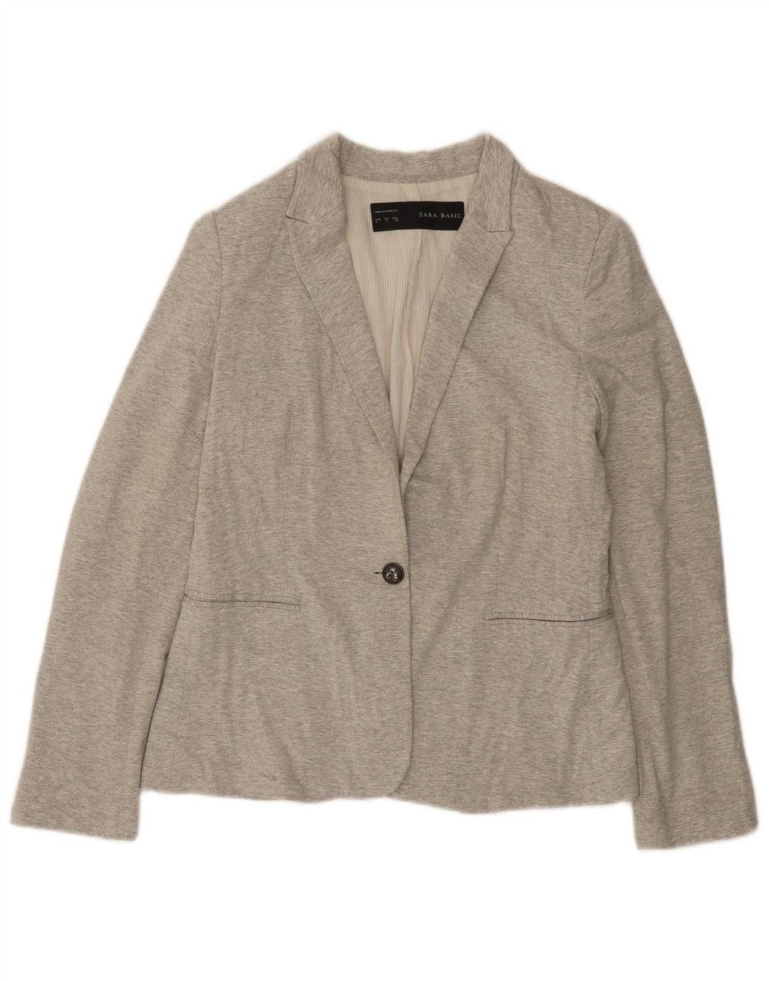 Zara Dame 1 Knap Blazer Jakke UK 14 Stor Grå Flecked Bomuld