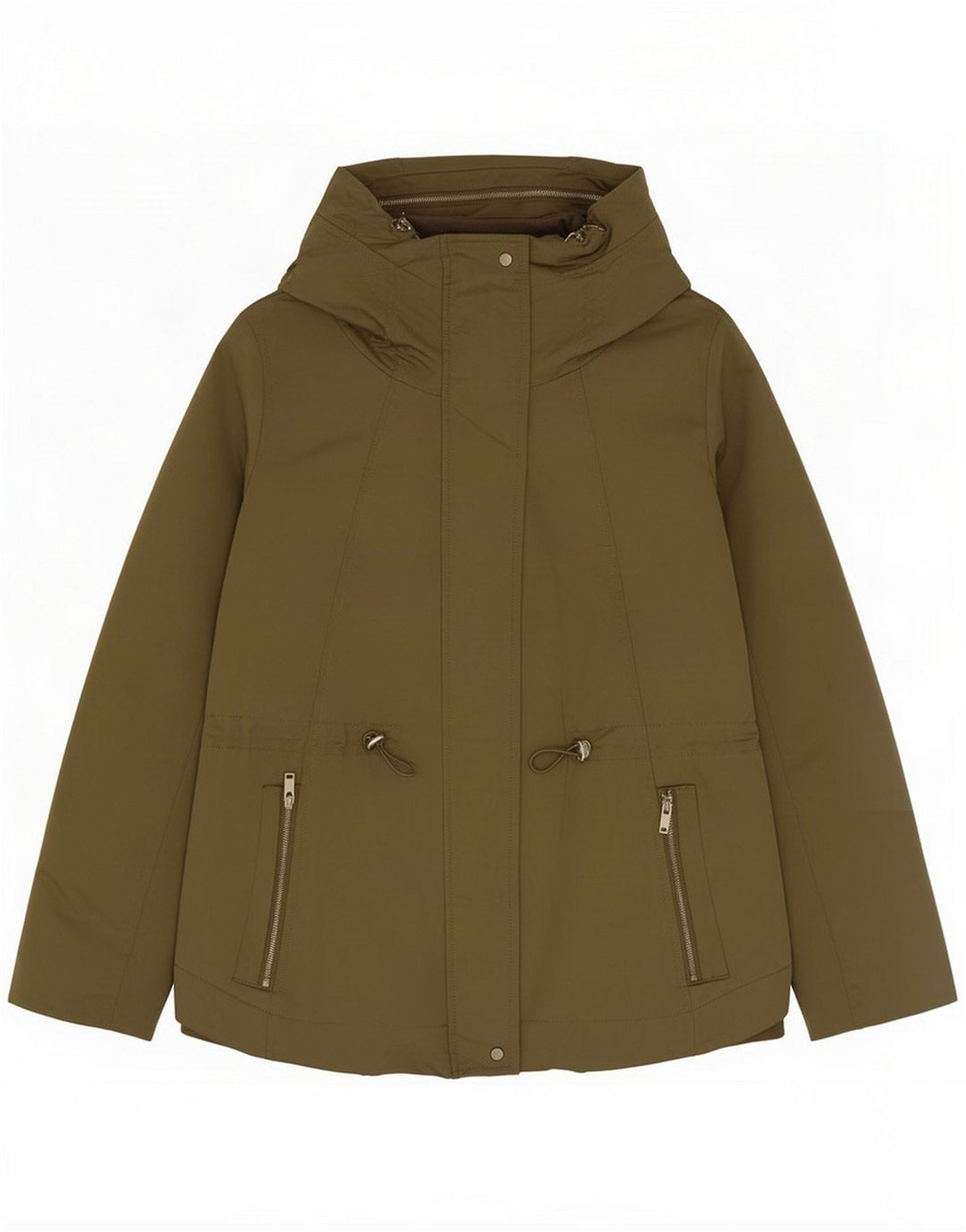 Zara Dame Hætte Vindjakke UK 14 Medium Khaki Polyester