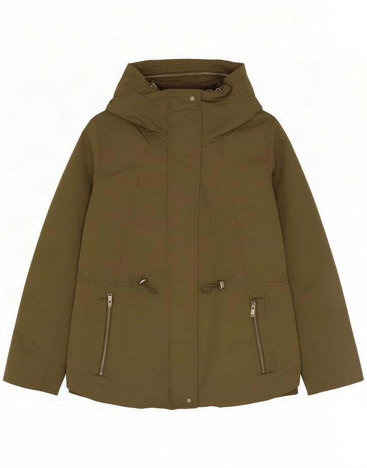 Zara Dame Hætte Vindjakke UK 14 Medium Khaki Polyester