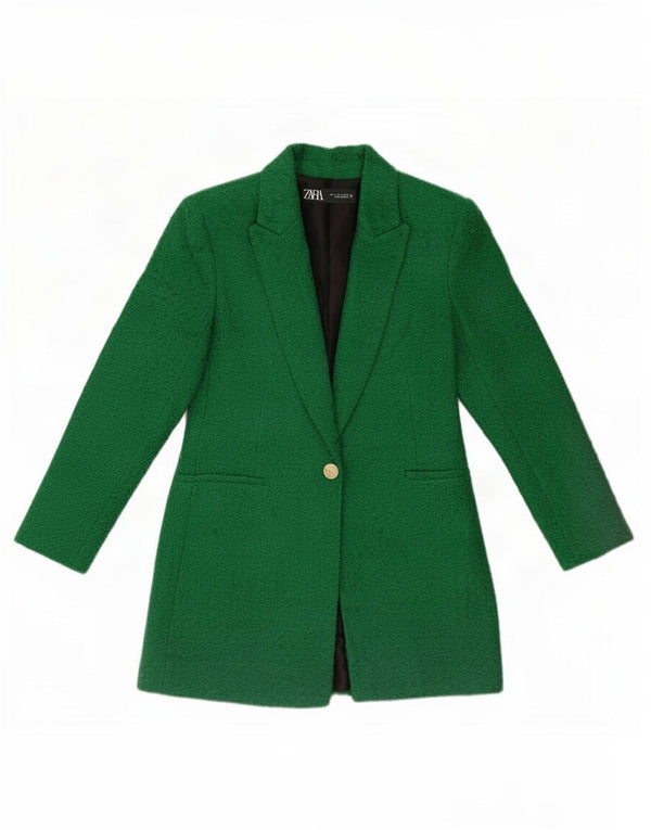 Zara Womens 1 Button Blazer Jacket UK 10 Small Green Acrylic