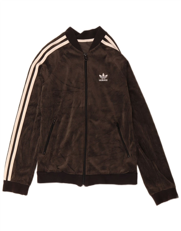 Adidas piger grafisk velour træningsdragt topjakke 11-12 år grå polyester