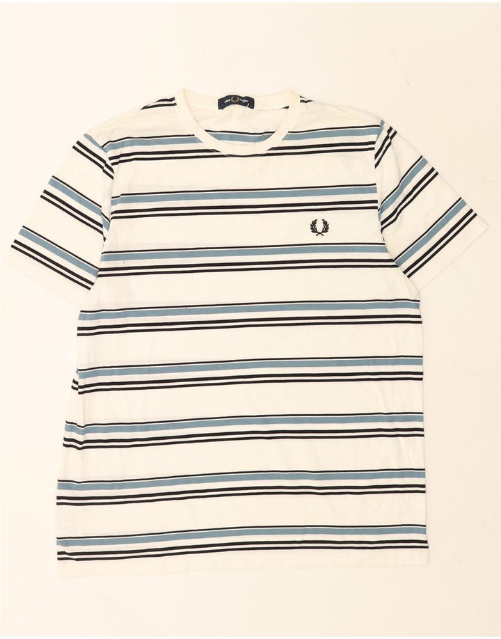 Fred Perry Herre T-shirt Top Stor hvid stribet bomuld