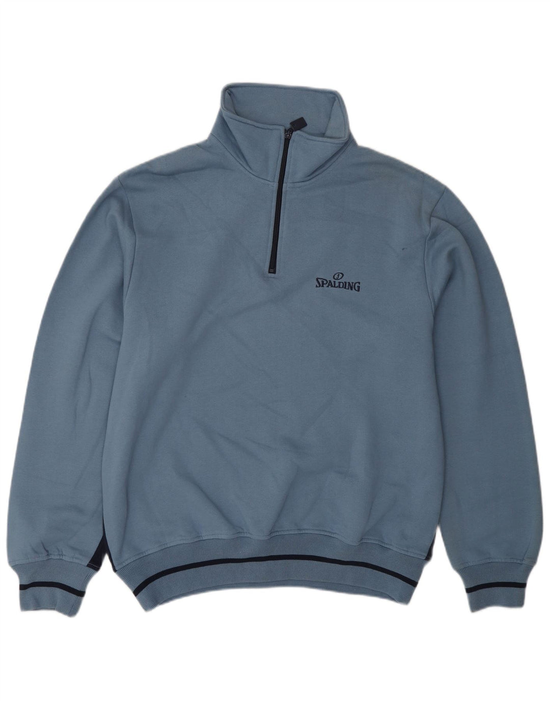 SPALDING Mens Zip Neck Sweatshirt Jumper Large Blue Cotton
