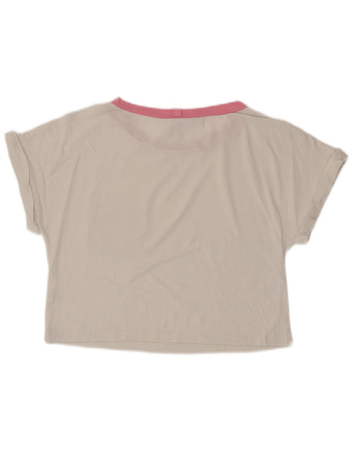 BENETTON Dame Peanuts Crop T-Shirt Top UK 6 XS Hvid Bomuld