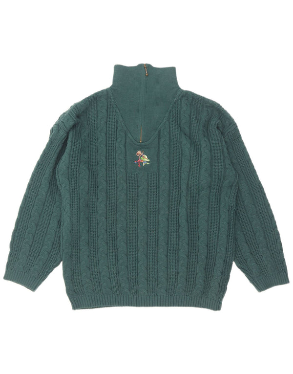 Vintage Herre Zip Neck Jumper Sweater UK 38/40 Medium Green Polyacrylic