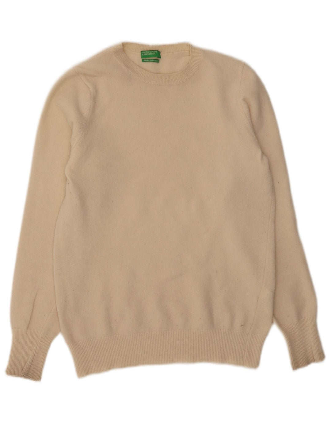 BENETTON Womens Crew Neck Jumper Sweater UK 12 Medium Beige Wool