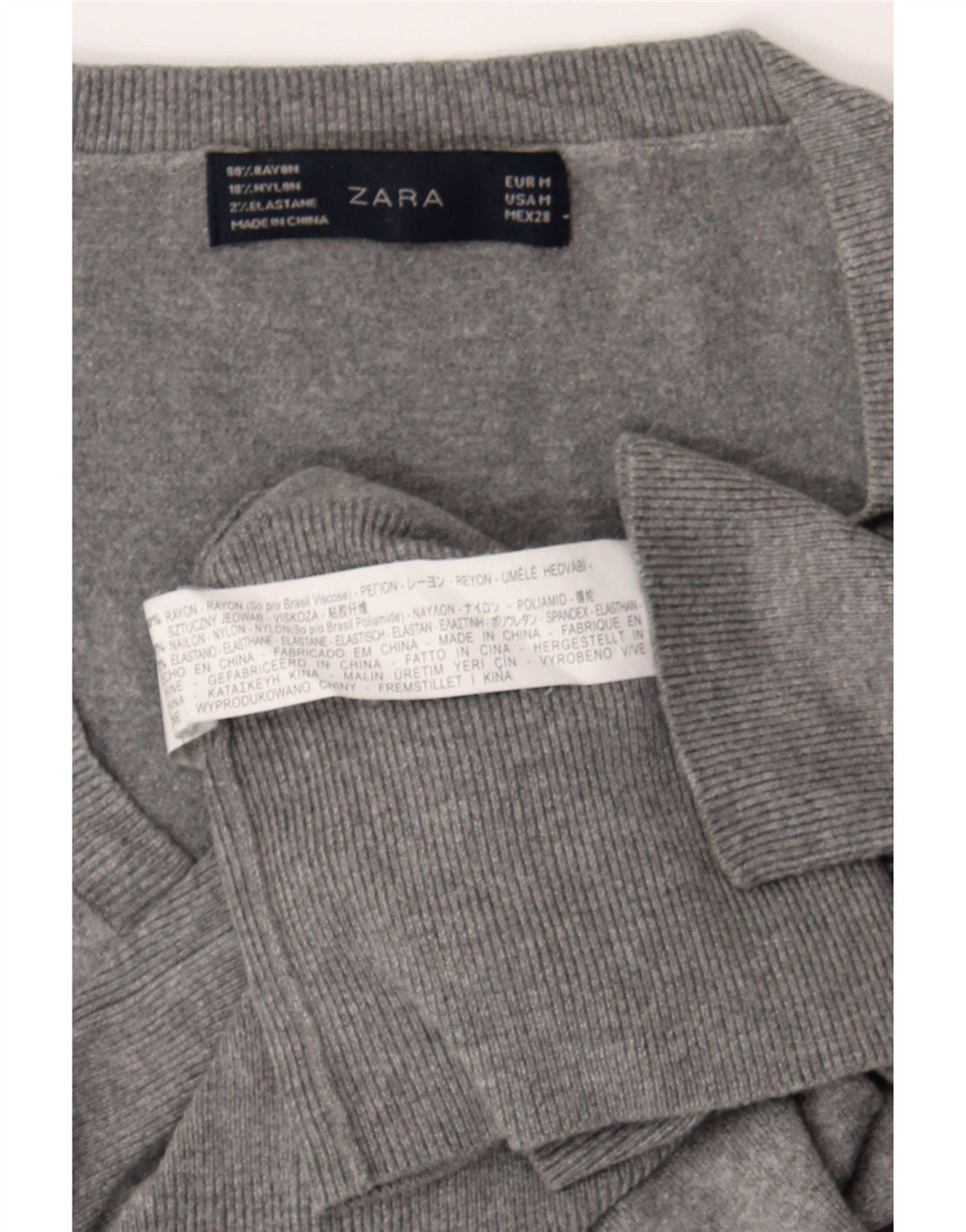 Zara Dame V-hals sweater UK 12 Medium Grey Rayon